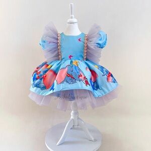 Blue Dumbo Print Tulle 5t Girls Dress